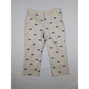 Lilly Pulitzer Embroidered Crab Khaki Chino Pants 10 Preppy Coastal Classic Crop